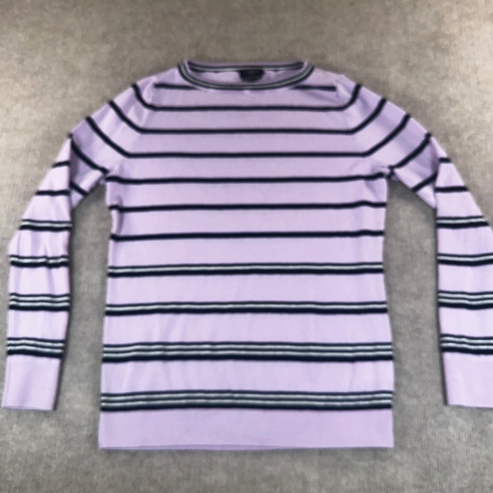 Talbots Petite Merino Wool Sweater Lavender Purple Navy Blue‎ Striped PM